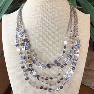 Chico's Flat Bead 3 Layer Necklace Silver Flat Beads
